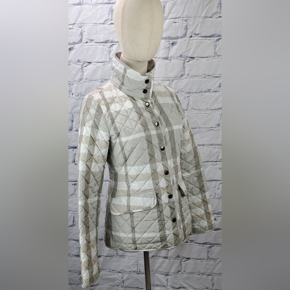 Burberry Women's Quilted Jacket Coat Pale Stone Check Snap Filled Size XS - Picture 7 of 16